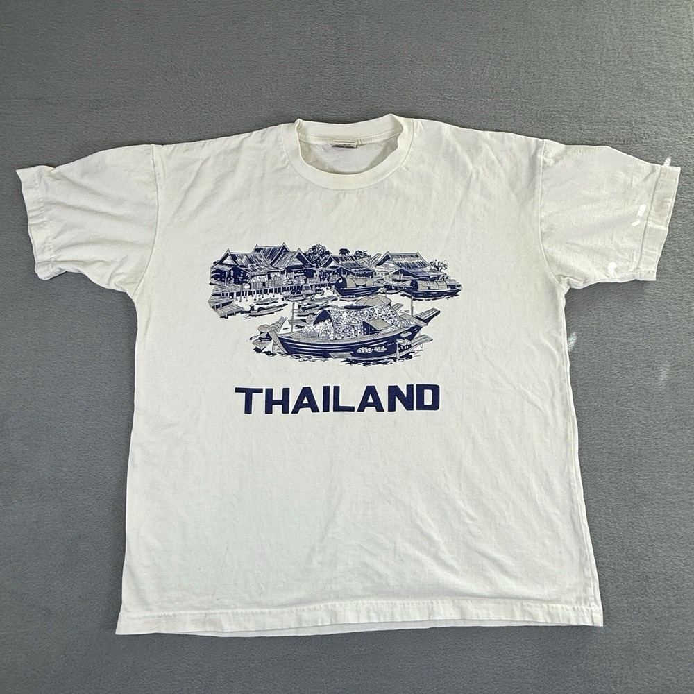 Thailand Mens White‎ T Shirt Large Travel Destination Tee Cool Graphic Glitter